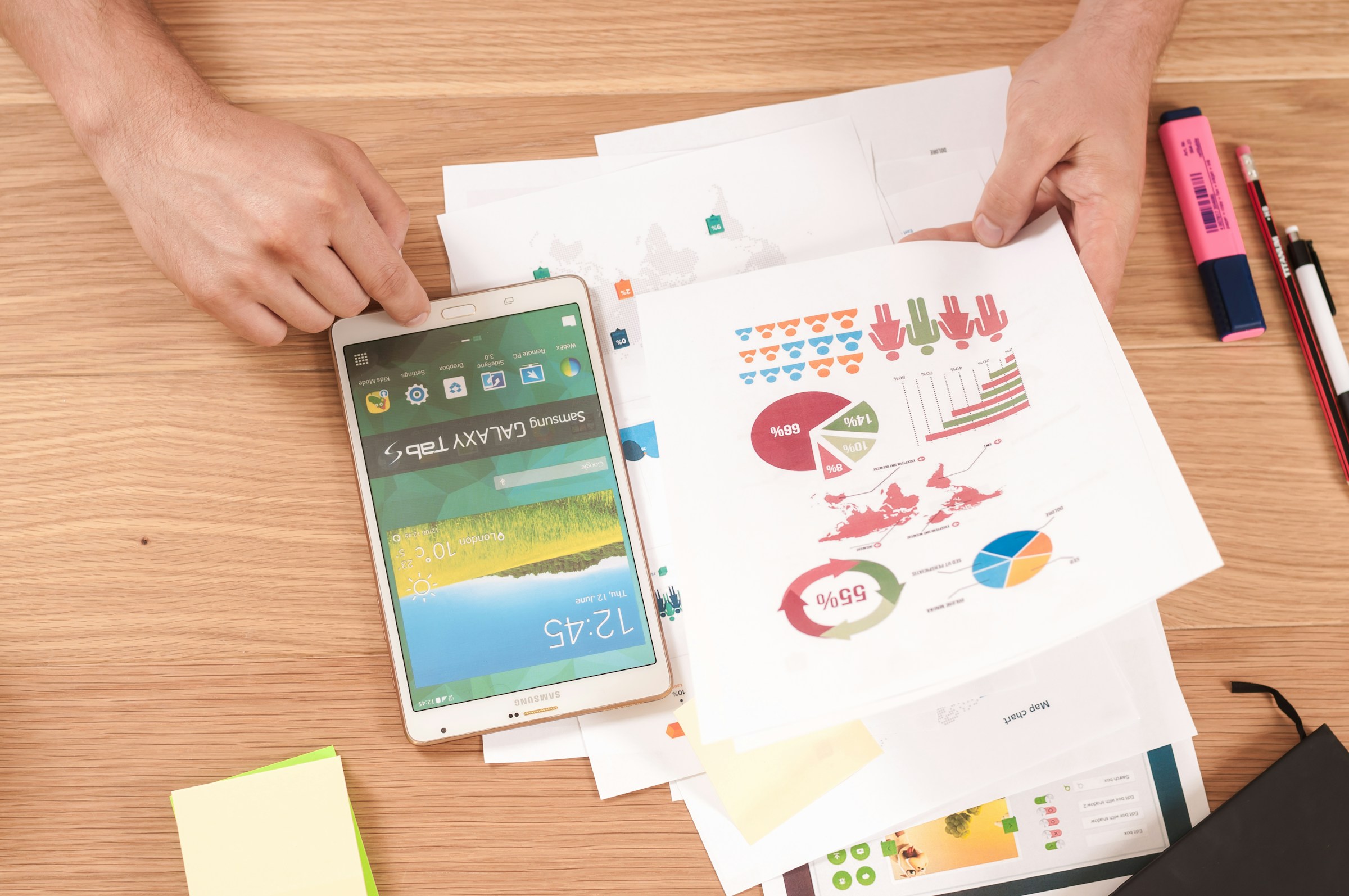 colourful graphs and a tablet for doing research